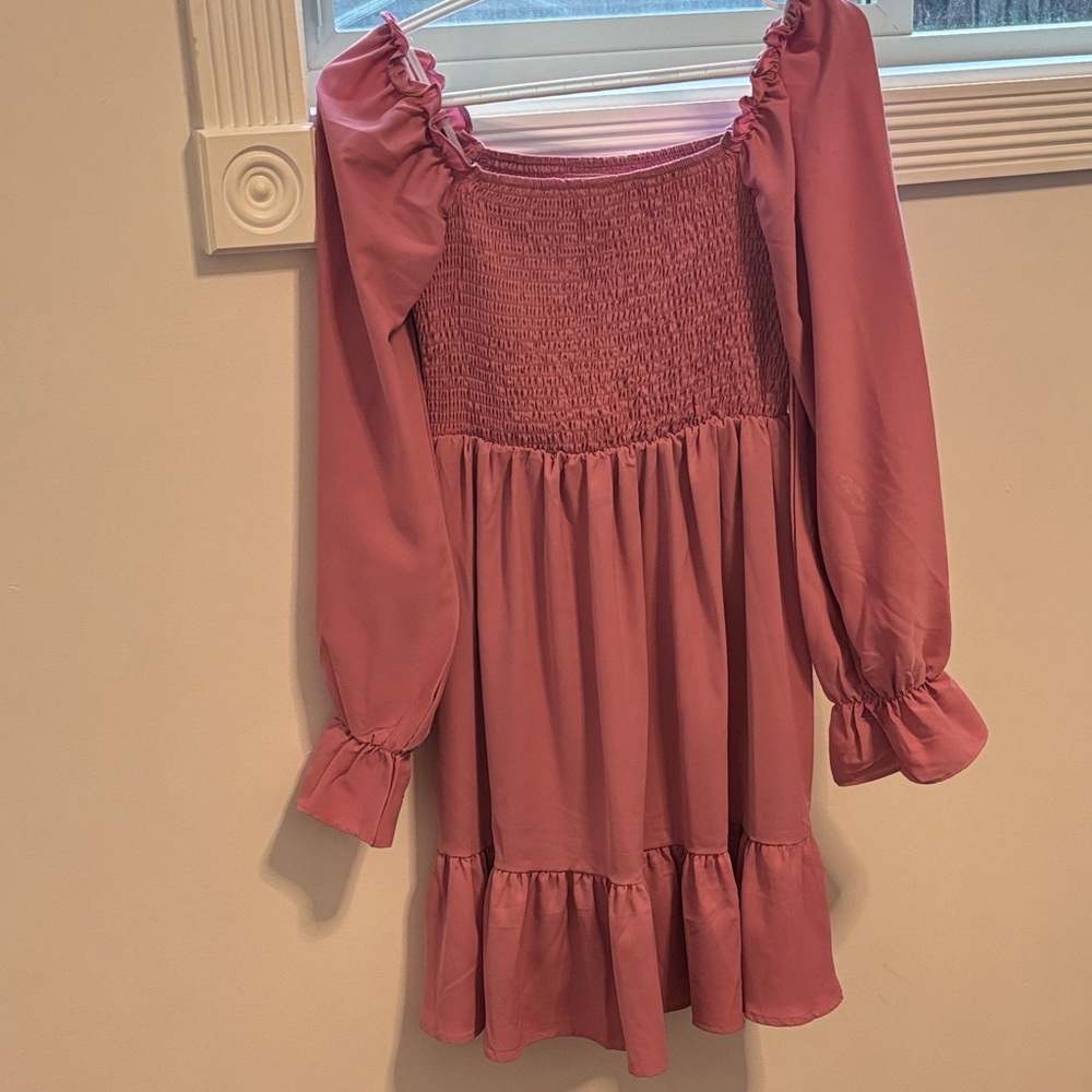 SHEIN Dusty Rose Smocked Bodice Ruffle Hem Dress